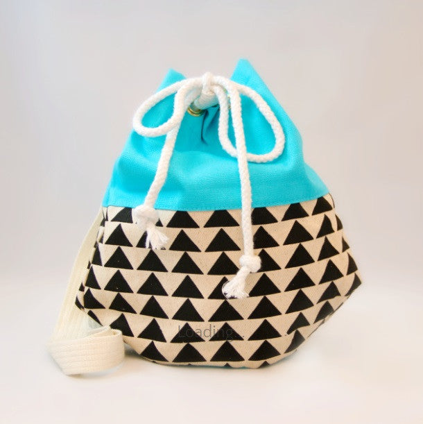 Pom Pom Bags - Blue with Black Triangles