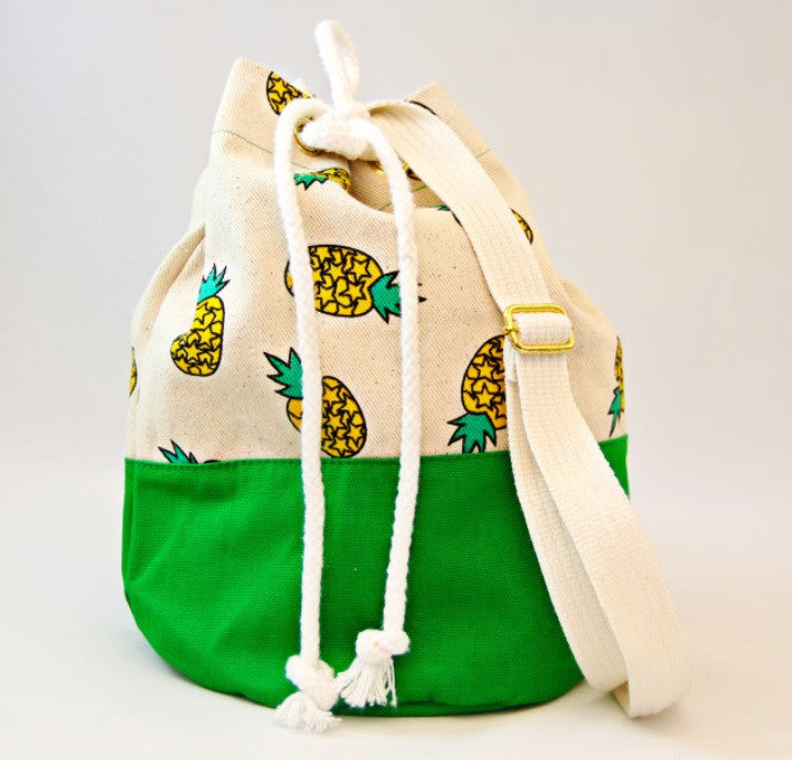 Pom Pom Bags - Green with Pineapple Design
