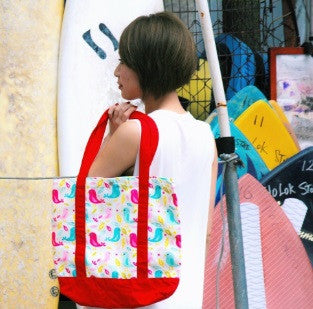 Tote Bag - Hello Birdies with Red Strap