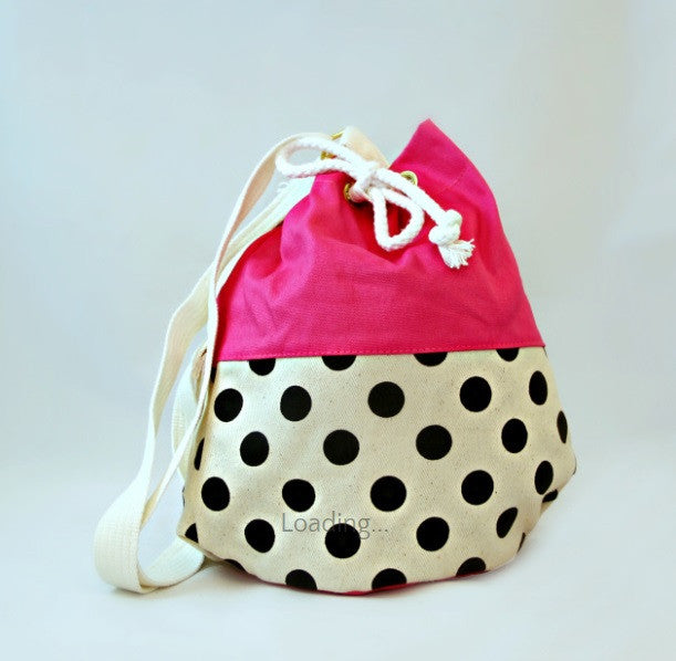 Pom Pom Bags - Pink with Black Polka Dots